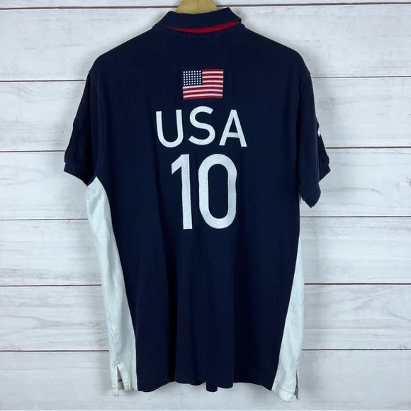 Polo Ralph Lauren Men’s USA #10 Big Pony Flag Cotton Shirt XL Custom Fit - Picture 2 of 11